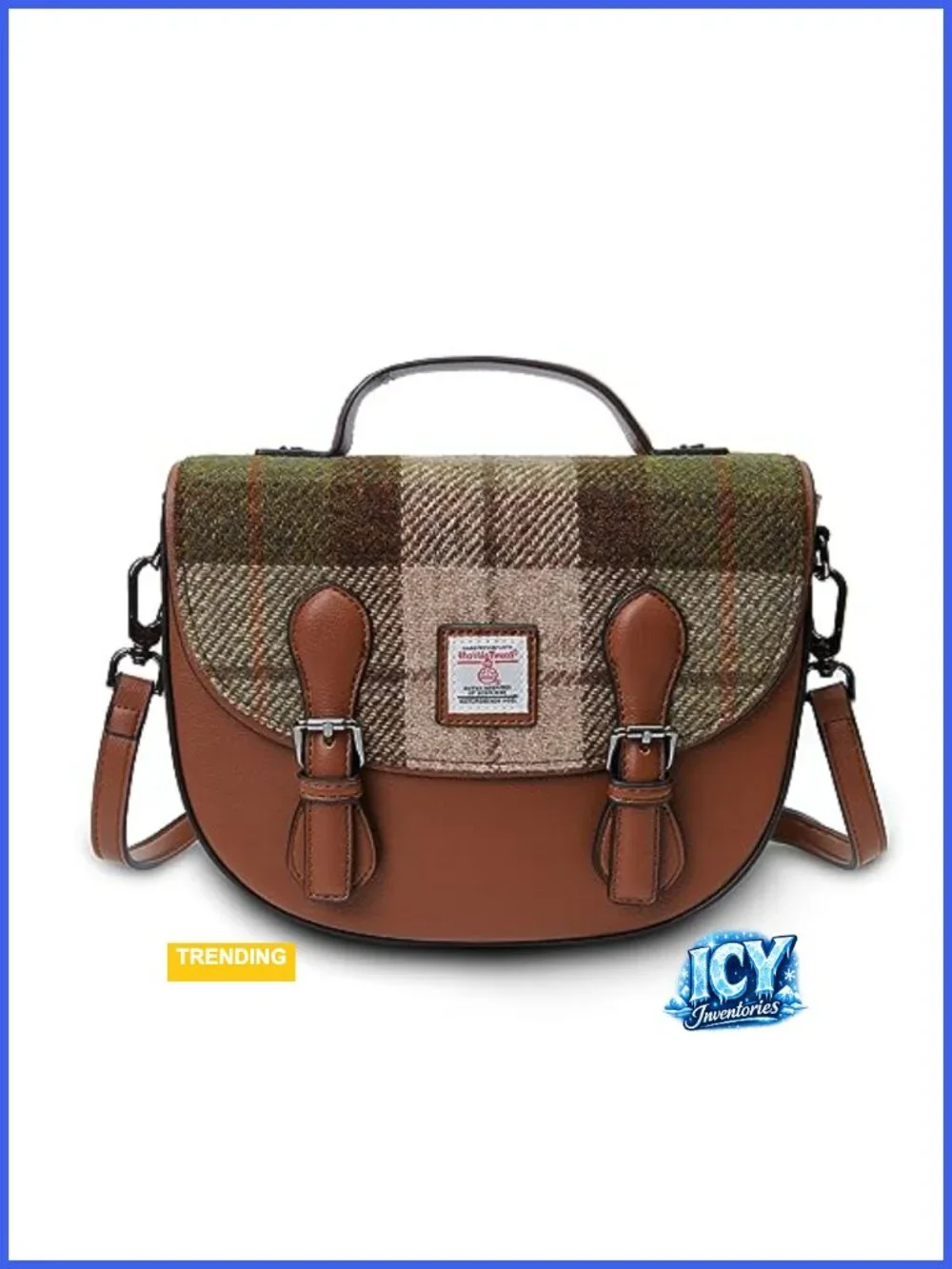Medium Satchel with Harris Tweed Panel and Adjustable Strap